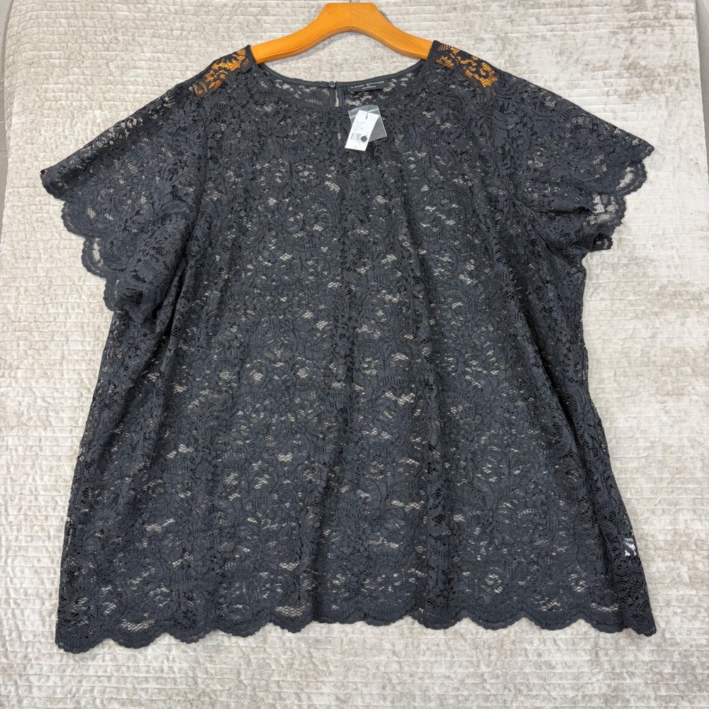 Lane Bryant Womens Black Floral Lace Short Sleeve Scalloped Top 26 1142817